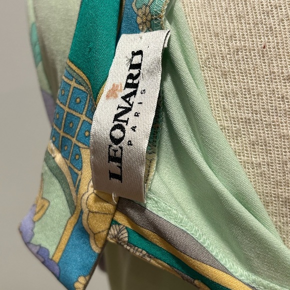 Vintage Leonard Paris Light Green Floral Sleeveless Dress Sz S - Picture 8 of 10